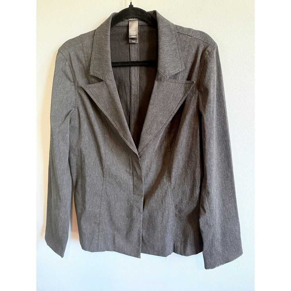 Bisou Bisou Womens Gray Layered Lapel Blazer Jacket Sz 16 Dark Academia Career